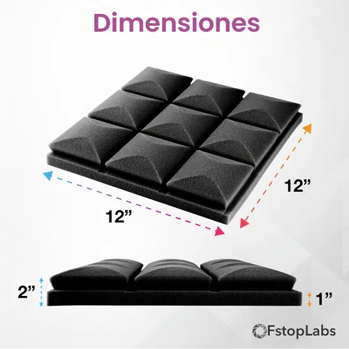 Vista 4 de Fstop Labs Paneles de espuma acústica, paquete de 12, negro, 2 x 12 x 12 pulgadas, autoadhesivo, baldosas en forma de cuña de estudio