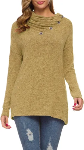 Vista 3 de WEACZZY Blusa túnica de manga larga con botones, cuello drapeado, informal, holgada para mujer.