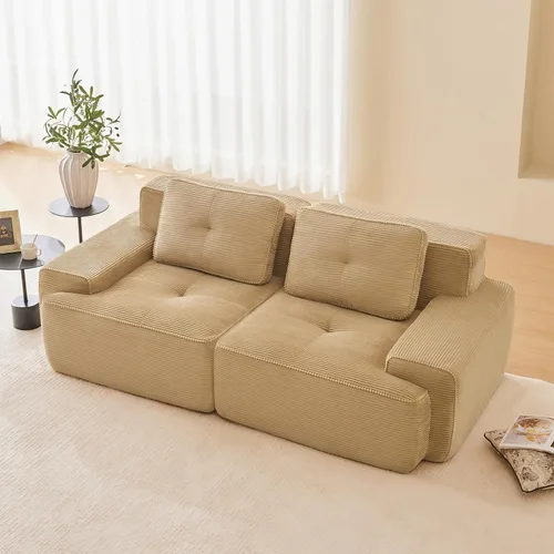Vista 52 de Sofá moderno comprimido sin armazón de 116", sofás seccionales de 3 plazas para sala de estar, sofá seccional modular de pana verde nube, espuma