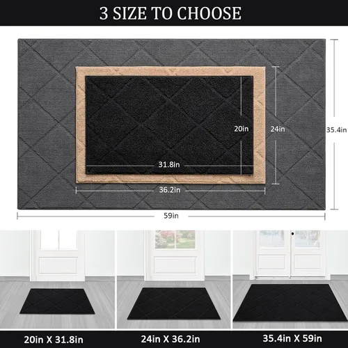 Vista 2 de LOCHAS Tapete negro para puerta de interior, de 20 x 32 pulgadas, parte trasera de goma, lavable y absorbente, tapete de microfibra para entrada
