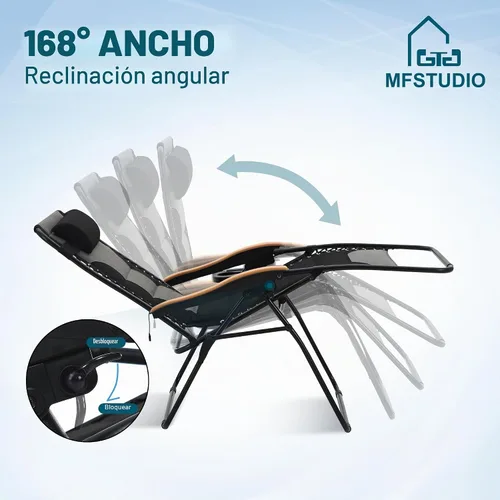 Vista 8 de MFSTUDIO Sillas Zero Gravity, silla reclinable de gran tamaño para patio, silla plegable acolchada con bandeja portavasos, soporta 400 libras