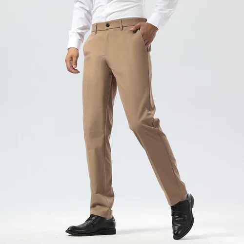 Vista 3 de Plaid&Plain Pantalones de vestir para hombre Slim Fit Stretch Khaki Pantalones sin arrugas