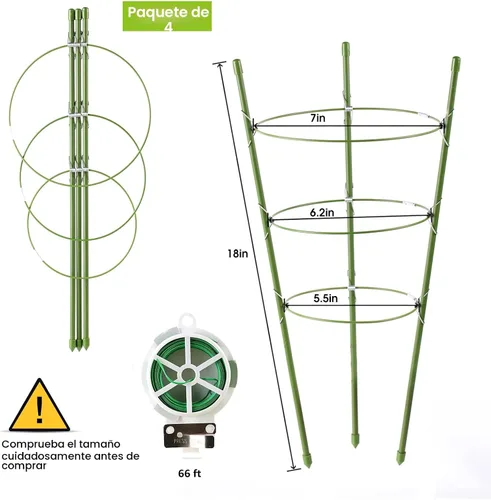 Vista 2 de Kgozwon Paquete de 4 jaulas de soporte para plantas de tomate para jardín, enrejado de 18 pulgadas para plantas trepadoras, estacas de plantas
