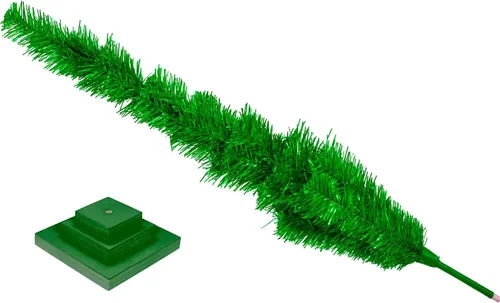 Vista 5 de Árbol de Navidad de oropel verde metálico, base de metal verde, cepillo artificial, soporte para tronco de madera incluido (48 pulgadas)