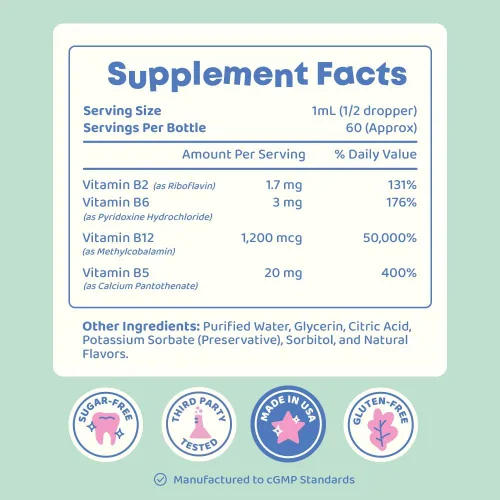 Vista 7 de JoySpring Burst B12 Drops - Complejo de vitamina B para niños con suplemento de metil B12 para apoyar el crecimiento y desarrollo saludables, gotas