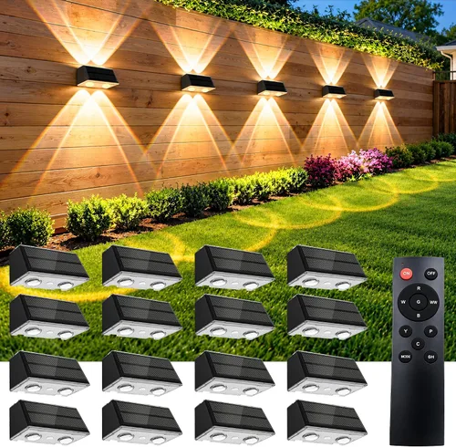 Vista 12 de Luces solares para valla al aire libre con control remoto, paquete