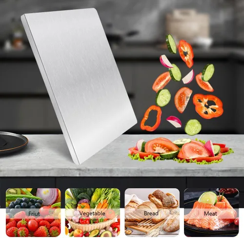 Vista 3 de Tablas de cortar para cocina, tablas de cortar de acero inoxidable con labio, tabla de cortar de metal resistente sobre fregadero con alfombrilla