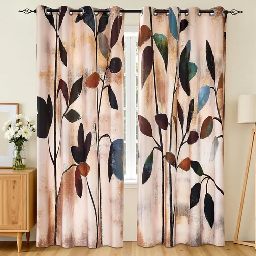 Vista 13 de SUBRTEX - Cortinas opacas de 52Wx63L, cortinas florales para oscurecer la habitación, cortinas de ventana aisladas térmicamente de 2 paneles