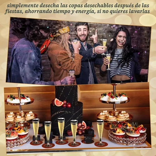 Vista 5 de Zubebe 100 Piezas de flautas de champán de plástico 4.5 oz Copas de champán de plástico transparente clásico Copas de champán para bodas, fiestas