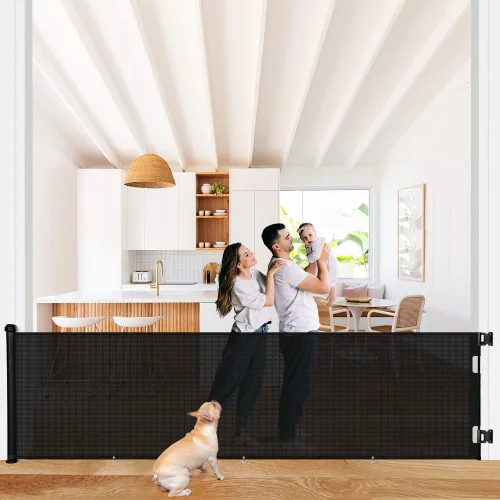 Vista 10 de COMOMY - Puerta retráctil para bebé para escaleras, puerta de malla de 0-55" para mascotas para puertas y pasillos de la casa, puerta de seguridad