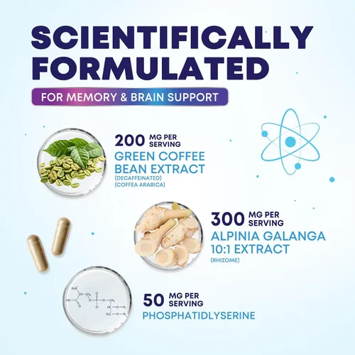 Vista 3 de Píldoras de suplemento de memoria cerebral, nootrópicos de fuerza 3X para concentración, claridad y apoyo de enfoque, salud cerebral, vitaminas