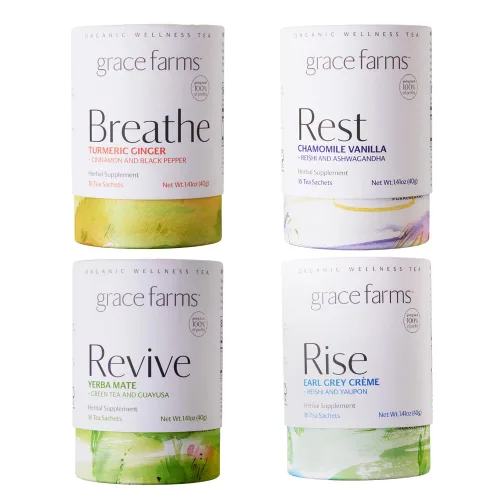 Vista 18 de Grace Farms BREATHE Wellness Mezcla de Té Orgánico (16 Sobres Piramidales) Cúrcuma y Jengibre con Hierbas Adaptogénicas Apoyo Inmunológico Sin
