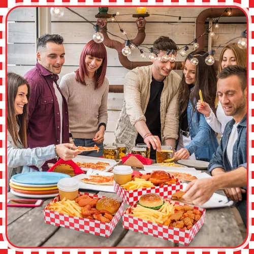 Vista 7 de Norme Red - Bandeja de comida desechable a cuadros para servir bote, 100