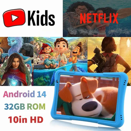 Vista 2 de PRITOM Tableta para niños de 10 pulgadas Android 14, 32GB, Quad-Core, 6000mAh, pantalla IPS HD grande, WiFi 6, cámara dual, Bluetooth, Tableta
