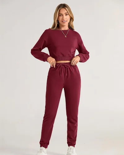 Vista 51 de BTFBM Conjunto deportivo de 2 piezas para mujer, camiseta corta de manga larga, sin botones, pantalón con cordón ajustable, pantalones deportivos