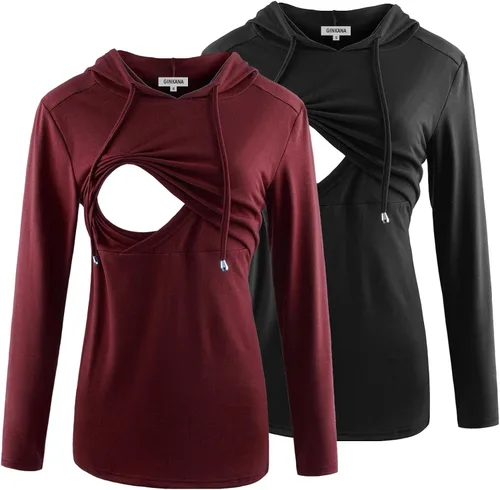 Vista 160 de GINKANA Sudadera con capucha para mujer, manga larga, lactancia materna, ropa casual