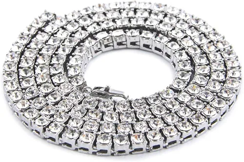Vista 3 de Charles Raymond Iced Out Hip Hop - Gargantilla de cadena de eslabones cubanos de Miami con circonita cúbica en tono dorado o plateado, Zinc