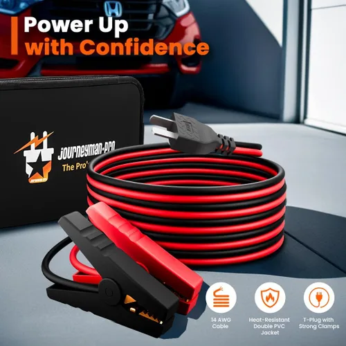 Vista 2 de Journeyman-Pro - Cables de carga de batería CC tipo T compatibles con generador Honda 14AWG 15A 12VDC con abrazaderas aisladas, cable de 3.6 m