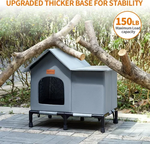 Vista 5 de Casa de gatos al aire libre aislada resistente al agua para invierno refugio para gatos salvajes con fondo elevado diseño auto-calentamiento a