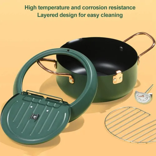 Vista 5 de Freidora de 9.4 in con tapa con bisagras, escurridor de aceite, control de temperatura ajustable, perfecta para cocinas de inducción, estufas
