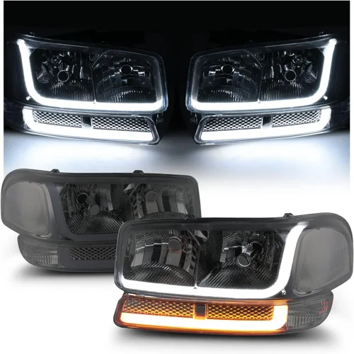 Vista 16 de M-AUTO Switchback - Tira de faros delanteros LED DRL de 4 piezas + lámparas de parachoques compatibles con GMC Sierra 1500 99-07, 99-04 2500, 01-07