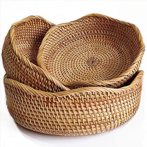Vista 9 de YANGQIHOME Cesta de pan de ratán, cestas de frutas redondas, cuencos de almacenamiento de mimbre, cuencos de cesta de servicio tejida natural