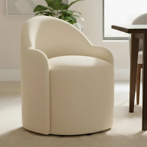 Vista 14 de KISLOT Sillas de comedor tapizadas con ruedas, sillas de comedor modernas sin montaje, silla de tocador con 5 ruedas y respaldo redondo para Verde