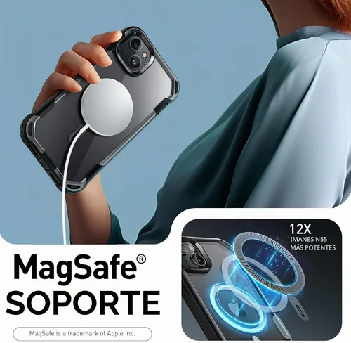 Vista 3 de i-Blason AresMag - Funda protectora transparente para iPhone 15/14/13 de 6.1 pulgadas, compatible con MagSafe, a prueba de golpes, con protector