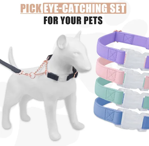 Vista 6 de Collar Martingala de cuero suave para perros, cadena de oro rosa limitada con hebilla de liberación rápida, elegante collar de entrenamiento