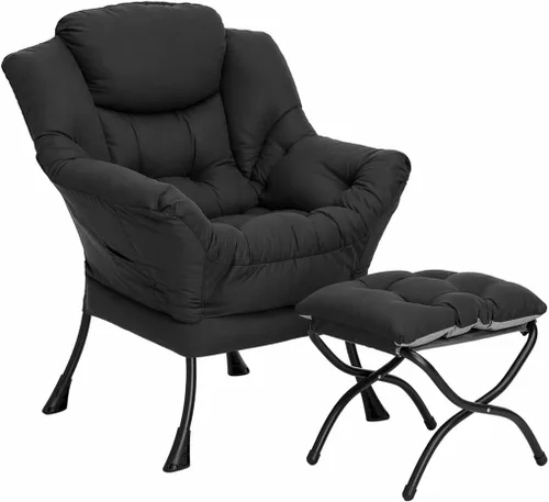 Vista 48 de HollyHOME Silla perezosa con otomana plegable, sillón cómodo y reposapiés plegable, sofá de ocio silla de lectura y reposapiés para sala de estar