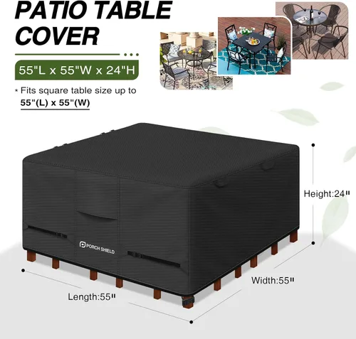 Vista 2 de Cubierta de mesa de patio Porch Shield - Funda impermeable para juego de mesa y sillas de comedor al aire libre cuadrada - 55 x 55 pulgadas, negra