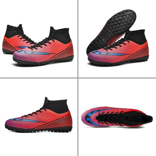 Vista 2 de Qzzsmy Tacos de fútbol para hombre y mujer, zapatos de fútbol profesionales FgAg de caña alta para interiores y exteriores, competición
