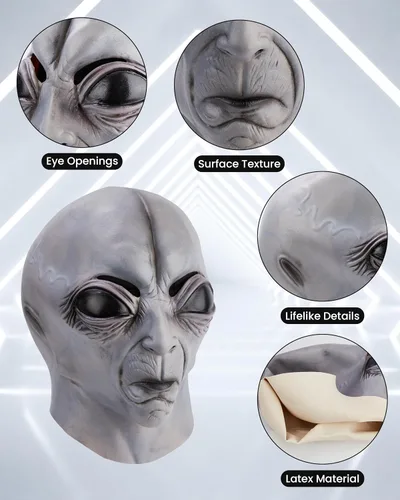 Vista 8 de Máscara de alienígena, disfraz de cabeza completa para Halloween