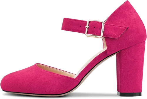 Vista 2 de Castamere Zapatos de tacón alto de bloque grueso para mujer, con punta redonda, de dos piezas, con hebilla, para boda, fiesta, zapatos de vestir