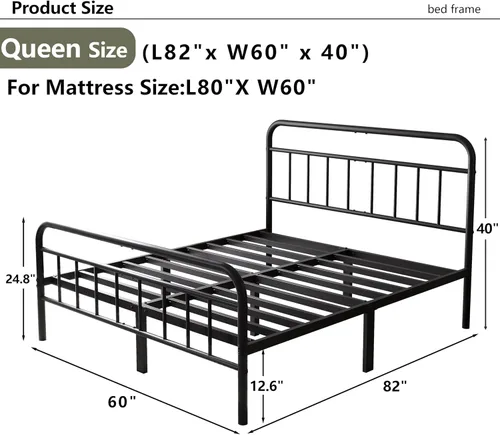 Vista 2 de Base de cama de metal de 14 pulgadas, marco de cama tamaño Queen con espacio de almacenamiento, base de colchón resistente y resistente, fácil