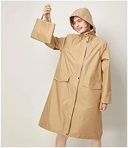 Vista 4 de WDBBY Impermeable largo para mujer, poncho impermeable impermeable para lluvia, cubierta con capucha (color A, tamaño código XL)