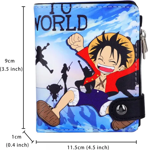 Vista 2 de Cartera corta de piel sintética de viaje con bolsillo para monedas con cremallera, Luffy B, Casual
