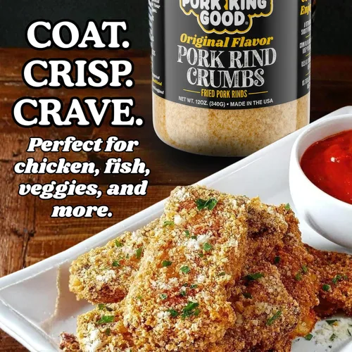 Vista 7 de Pan rallado de corteza de cerdo bajo en carbohidratos Keto de Pork King Good ¡Perfecto para dietas cetogénicas, paleo, sin gluten, sin azúcar