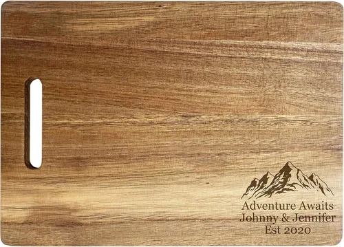 Vista 6 de Tabla de cortar de madera grabada personalizada con texto o mensaje personalizado, madera de acacia (10 x 14)