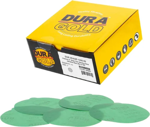 Vista 10 de Dura-Gold Discos de lija PSA de película verde de 5 pulgadas, grano 80 (caja de 50), discos de papel de lija autoadhesivos con parte trasera