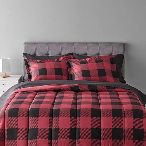 Vista 16 de Amazon Basics - Juego de edredón Twin/Twin XL con sábanas, juego de ropa de cama de 5 piezas, microfibra ligera azul Calvin a rayas, en una bolsa