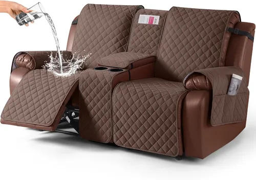 Vista 9 de KinCam Funda 100% Impermeable para Loveseat Reclinable con Consola, Fundas Antideslizantes para Sofá Reclinable de 2 Asientos, Funda para Sofá