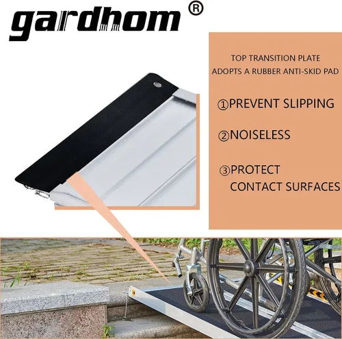 Vista 4 de gardhom Rampa Portátil para Silla de Ruedas de 2 Pies, Rampa Plegable Antideslizante de Aluminio para Discapacitados, Rampa para Silla de Ruedas