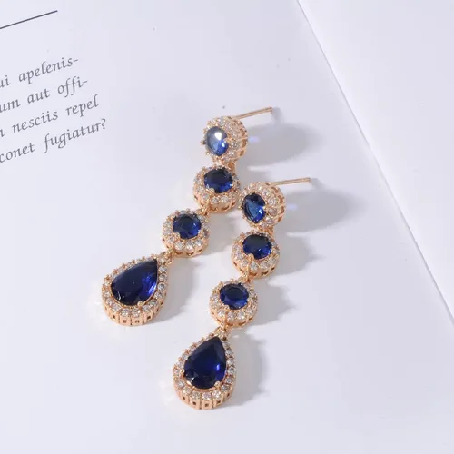 Vista 3 de Aretes de novia de circonita cúbica para mujer, elegantes aretes largos para bodas, fiestas, bailes, damas de honor, cristales de circonita cúbica