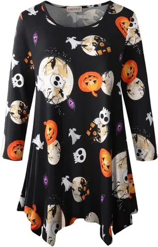 Vista 34 de LARACE - Camisa de talla extragrande para mujer, camisa tipo túnica con manga 3/4, ajuste holgado, ropa básica para mujer 2-negro_cuadros