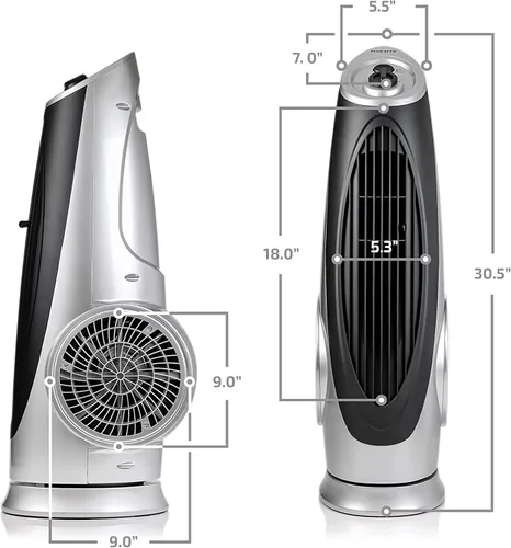 Vista 8 de Ovente Ventilador eléctrico portátil de torre oscilante de 90° de 30.4 pulgadas con 3 velocidades controladas por perilla analógica manual