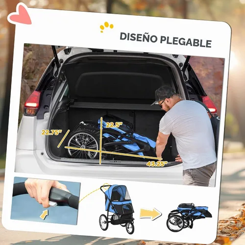 Vista 6 de PawHut Cochecito para mascotas de 3 ruedas, cochecito plegable para perros con toldo ajustable, correa de seguridad, cojín, cesta de almacenamiento