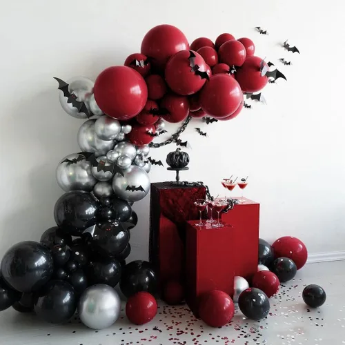 Vista 6 de Kit de arco de guirnalda de globos negros de Captank, doble relleno, globos de látex de diferentes tamaños 18/12/5 pulgadas para cumpleaños