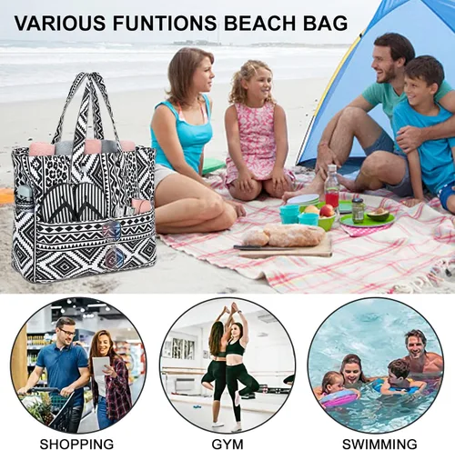 Vista 6 de Bolsa de playa y piscina para mujer, grande, bolsa de gimnasio con compartimento húmedo para viajes, impermeable