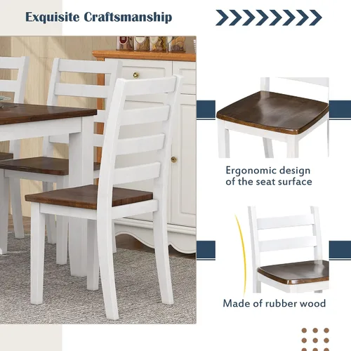 Vista 102 de Juego de mesa de comedor vintage de 6 piezas, juego de mesa de comedor de cocina de madera maciza con 4 sillas ergonómicas acolchadas y banco, mesa
